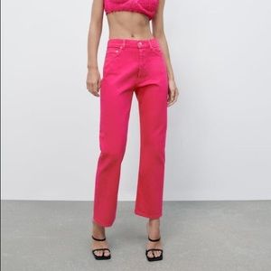 Zara bright pink straight leg jeans